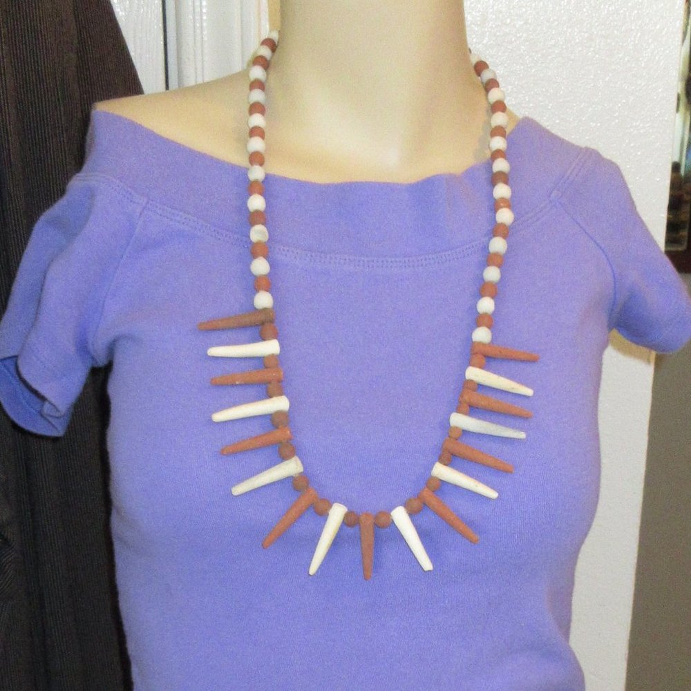 Vintage 28" Handmade Tribal Clay Bead Necklace